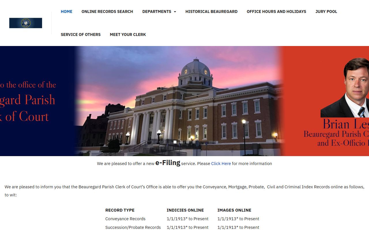 Beauregard Parish Clerk of Court records homepage