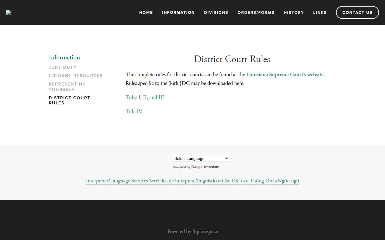 Beauregard Parish court dockets 36th JDC district court rules page