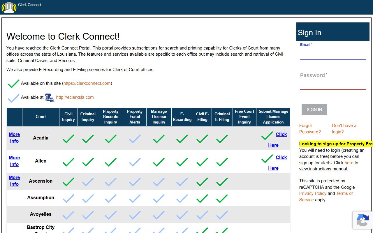 Beauregard Parish court records ClerkConnect case search portal