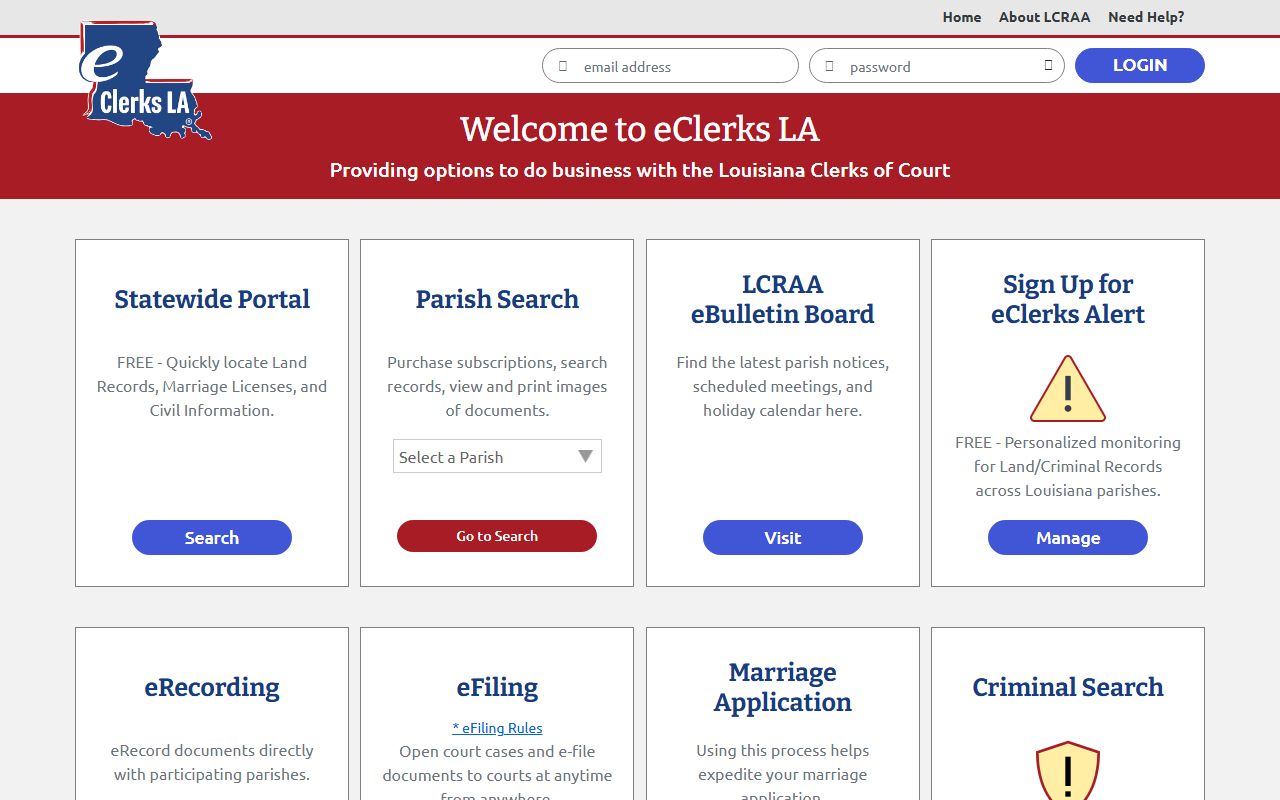Beauregard Parish court records statewide eClerks land records portal