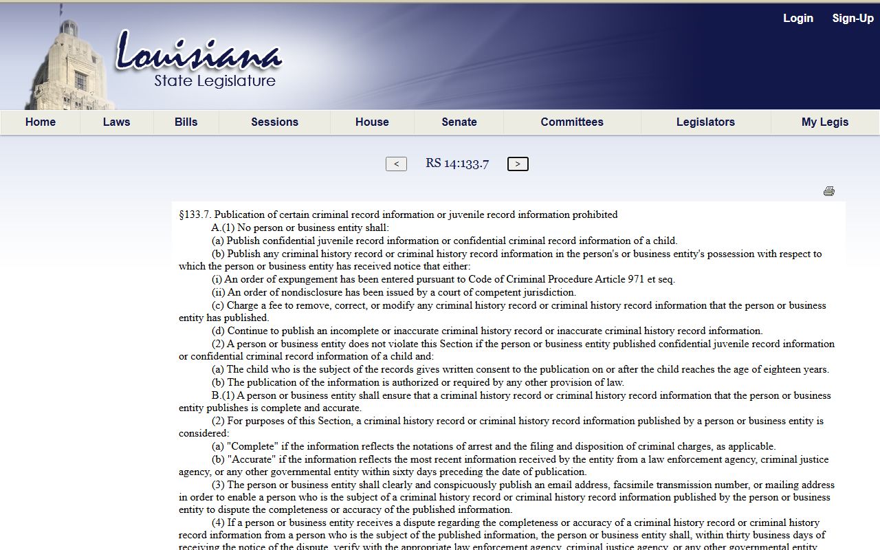 Beauregard Parish criminal court records confidential publication statute