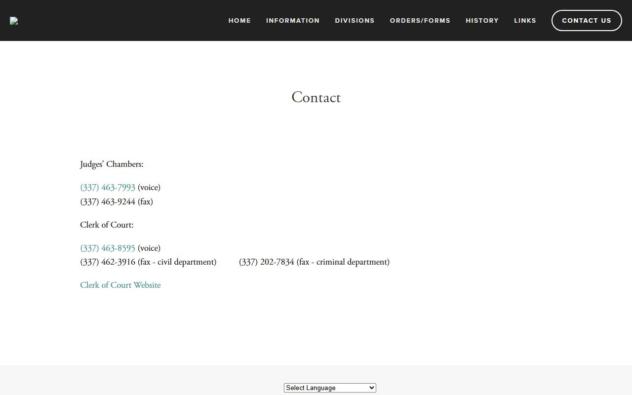 Beauregard Parish District Court contact page