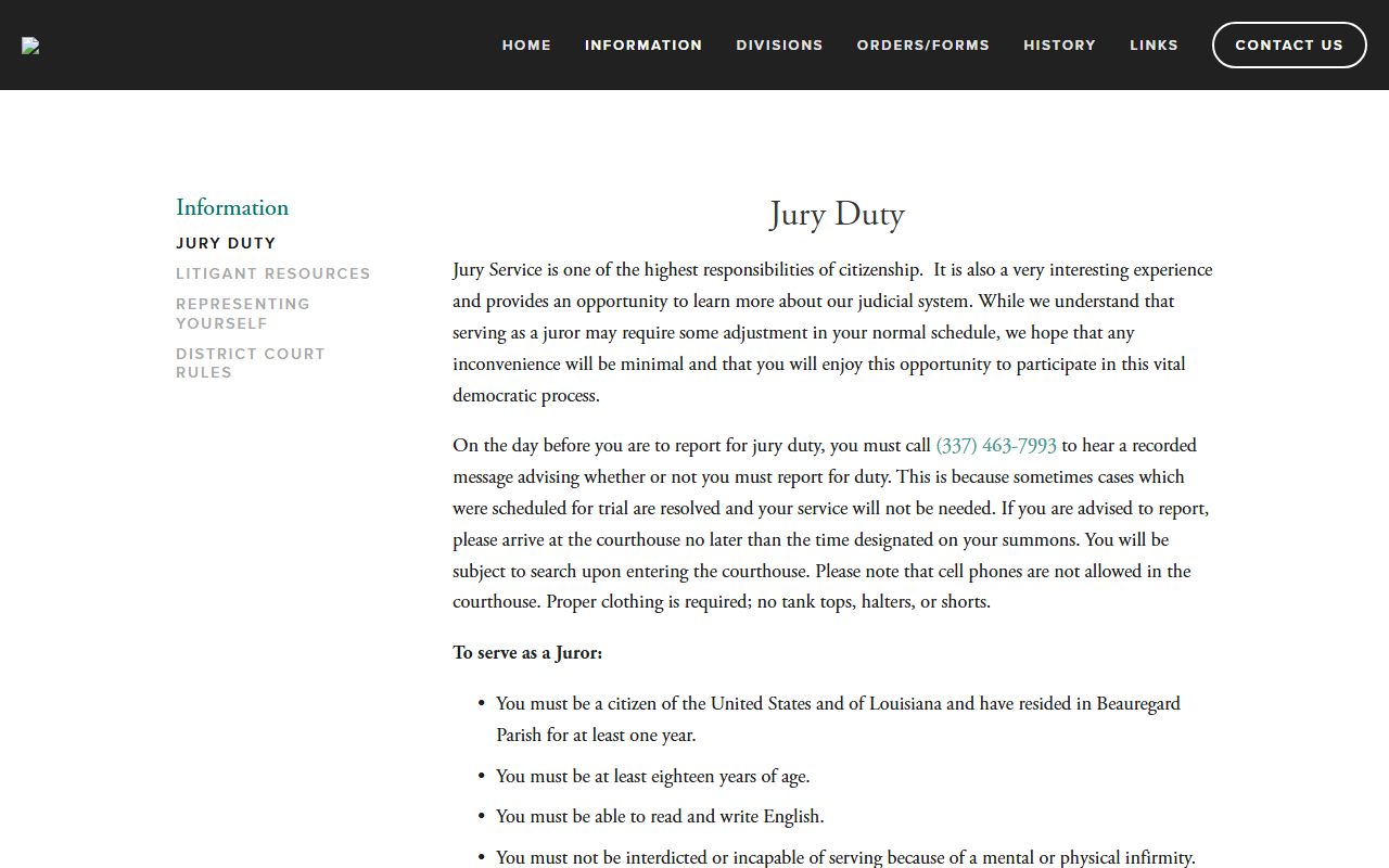 Beauregard Parish District Court jury duty rules