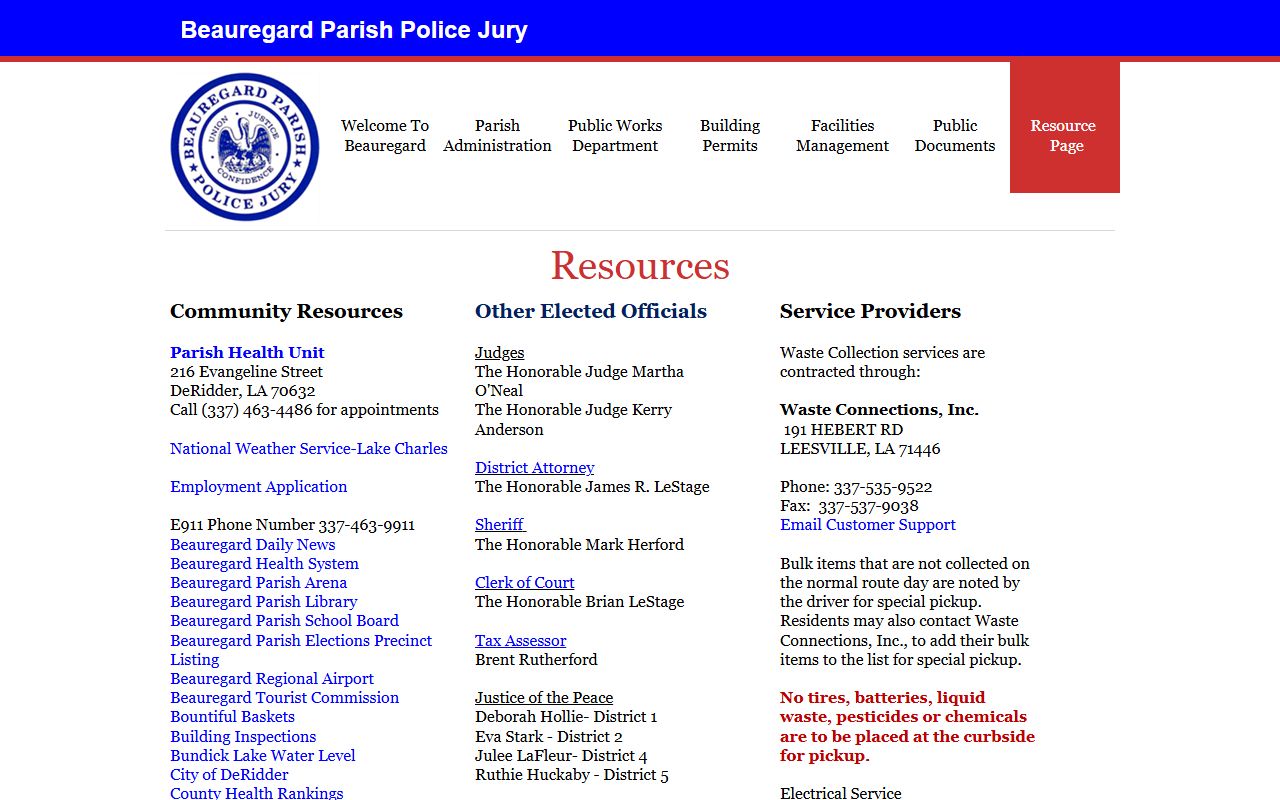 Beauregard Parish Court records Police Jury local officials resources