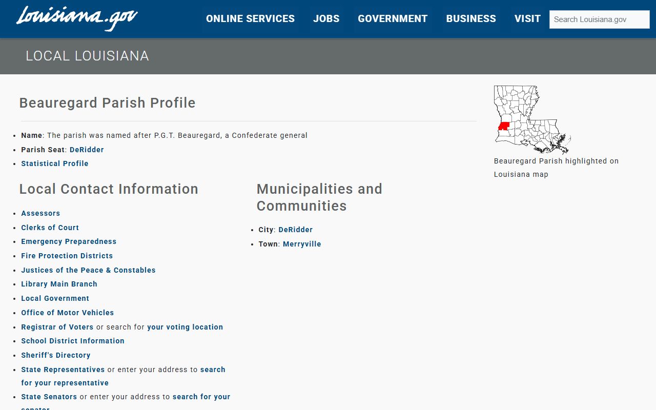 Beauregard Parish Court records state parish profile